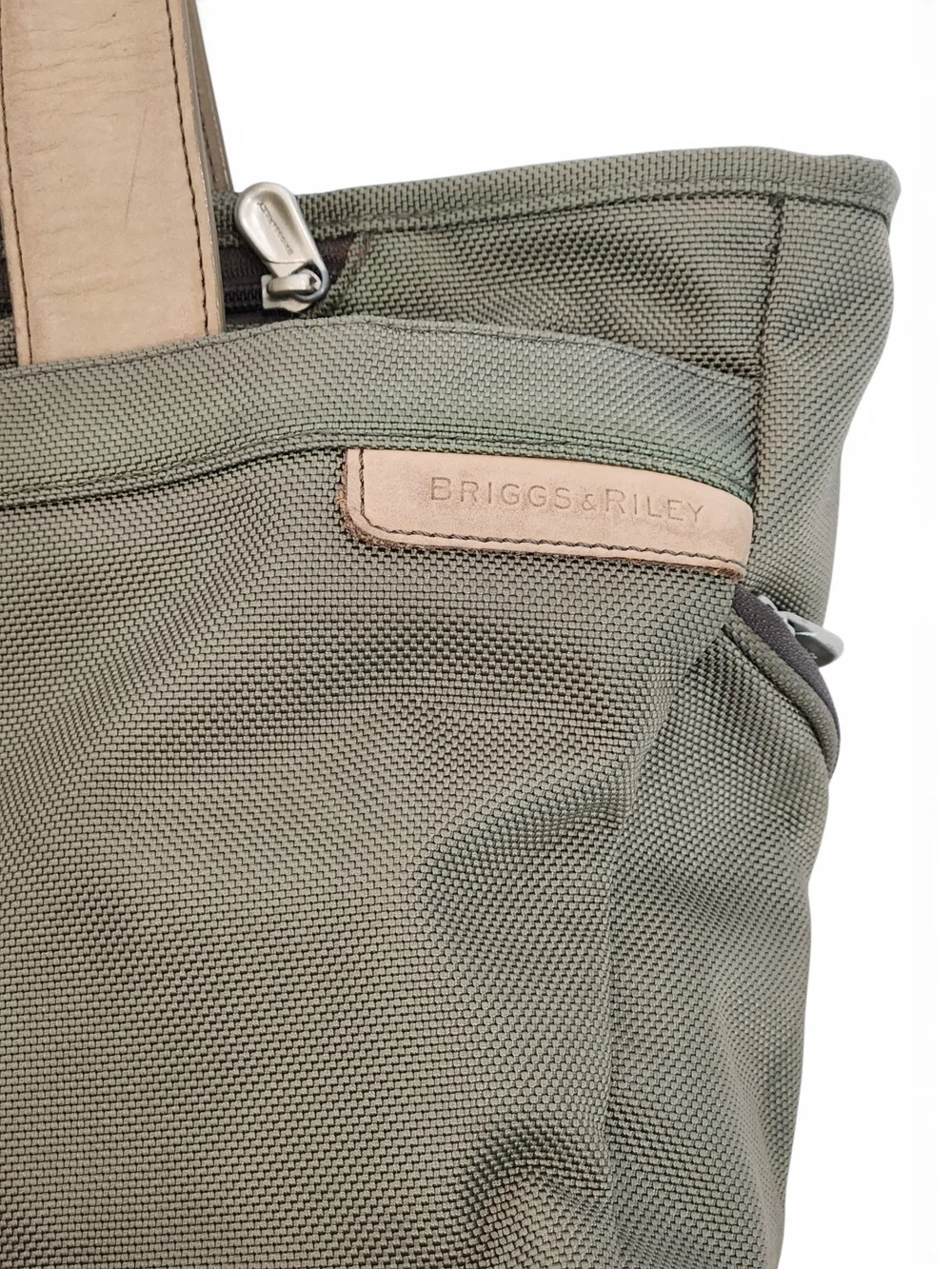 Briggs & Riley Olive Canvas Tote with Tan Leather Handles